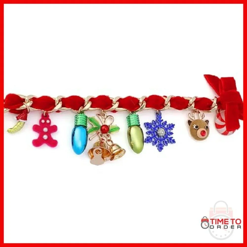 Kids Christmas Charm Bracelet with Toggle Closure 7.5-8.5 Inch